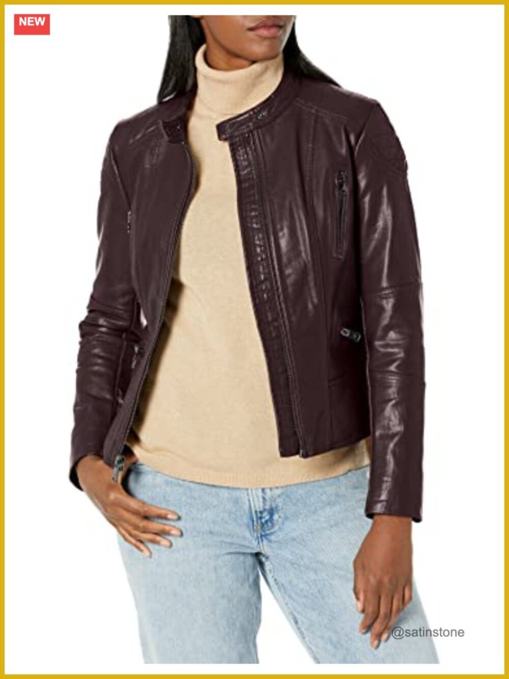 Classic Short Moto Faux Leather Jacket Long Sleeve